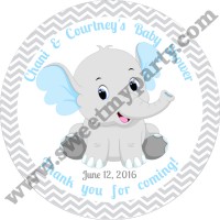 Blue and Grey Elephant Baby Shower stickers,thank you tags,(7ebb)